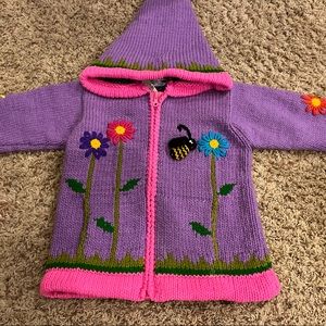 Little Cotton Dress Purple / hot pink Bee Happy wool sweater coat. NWT. Sz6